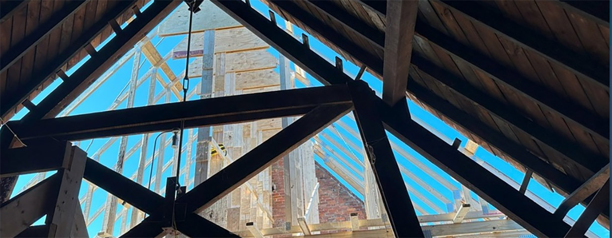 A photo of the roof construction during